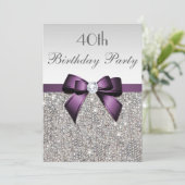 Invitation Tout âge Anniversaire Fête Silver Sequin Purple Bo (Debout devant)