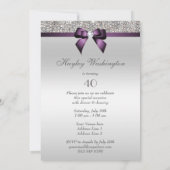 Invitation Tout âge Anniversaire Fête Silver Sequin Purple Bo (Dos)