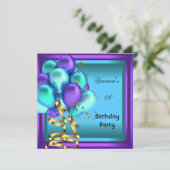Invitation Tout âge Anniversaire Fête Violet Turquoise Ballon (Debout devant)