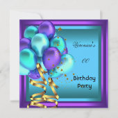 Invitation Tout âge Anniversaire Fête Violet Turquoise Ballon (Devant)