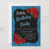 Invitation Tout âge Anniversaire Parties scintillant Bleue Ro (Devant)
