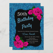 Invitation Tout âge Anniversaire Parties scintillant Bleue Ro (Devant / Derrière)