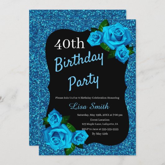 Invitation Tout âge Anniversaire Parties scintillant Bleue Ro