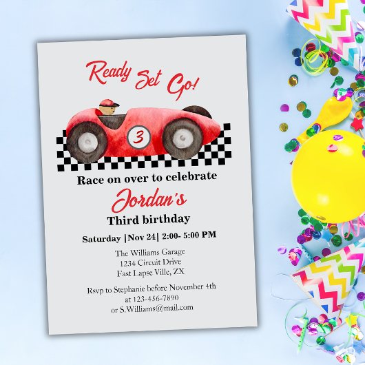 Invitation Tout âge Anniversaire Red Race Parfait Partir