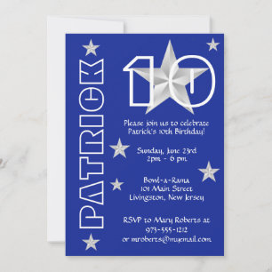 Invitation Tout âge Anniversaire Royal Blue et White Star