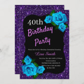 Invitation Tout âge Anniversaire Violet Parties scintillant B (Devant / Derrière)