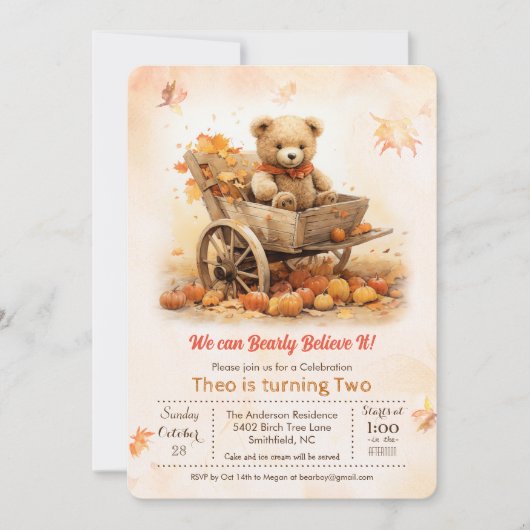 Invitation TOUT ÂGE Automne Automne Teddy Ours Anniversaire I (Devant)