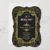 Invitation TOUT AGE Black & Gold Great Gatsby fête d'annivers (Devant)