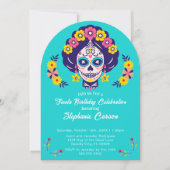 Invitation Tout âge brillant Floral Sugar Skull Anniversaire (Devant)