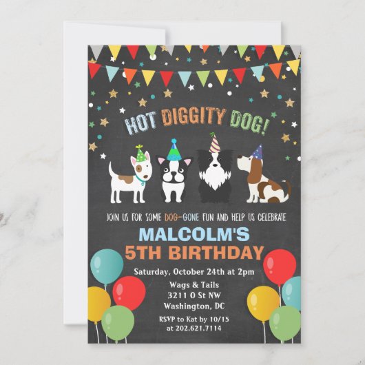 Invitation TOUT ÂGE - Chien Chiot Anniversaire Chalk Invitati (Devant)