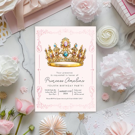 Invitation TOUT ÂGE - Couronne de princesse Anniversaire Cont