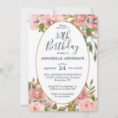 Invitation Tout âge Élégant Floral Rose Blush Or Anniversaire (Devant)