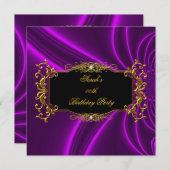 Invitation Tout âge Élégante fête d'anniversaire Noir Or viol (Devant / Derrière)