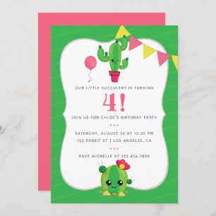 Invitation Tout âge Enfants Cactus thème Anniversaire Invitat