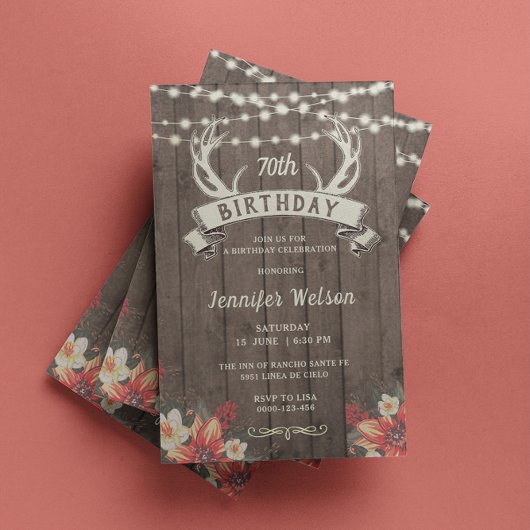 Invitation TOUT ÂGE Femme Rustique Floral Antlers Bannière B'