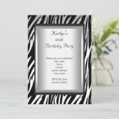 Invitation Tout âge fête Anniversaire Noir Blanc Zèbre Animal (Debout devant)