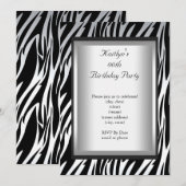 Invitation Tout âge fête Anniversaire Noir Blanc Zèbre Animal (Devant / Derrière)