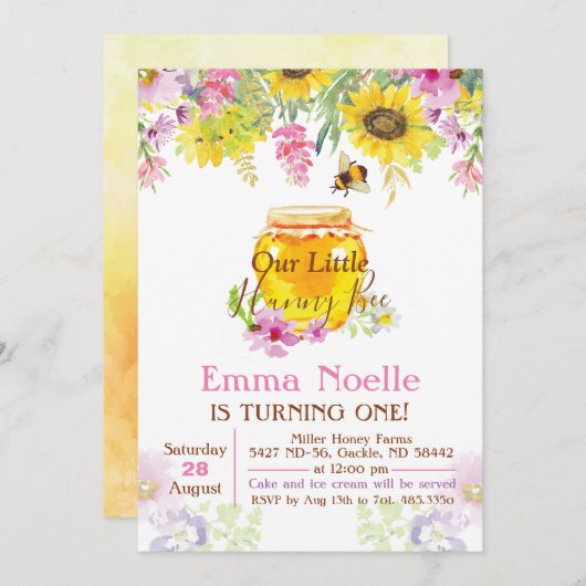 Invitation TOUT ÂGE - Honey Bumble Bee Anniversaire Invitatio (Devant / Derrière)