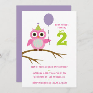 Invitation Tout âge mignon hibou bébé ou petite fille enfant