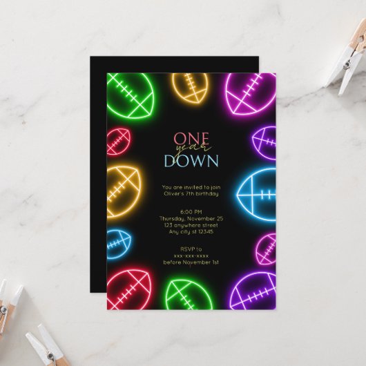 Invitation Tout âge neon football garçon anniversaire (Devant/Arrière en situation)