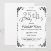 Invitation Tout âge Noir et Blanc Anniversaire Moderne (Devant / Derrière)