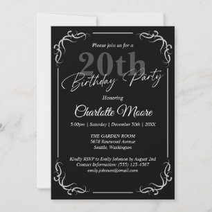 Invitation Tout âge Noir et Blanc Anniversaire Moderne