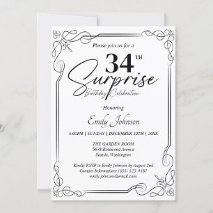 Invitation Tout âge Noir et Blanc Anniversaire Simple Invitat