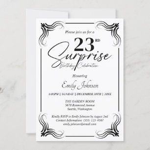 Invitation Tout âge Noir et Blanc Anniversaire Simple Invitat