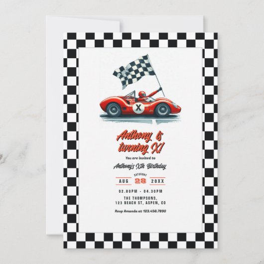 Invitation Tout âge Personnalisable Voiture de course Anniver (Devant)