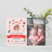 Invitation Tout âge Pingerbread rose Maison Noël Anniversaire (Debout devant)