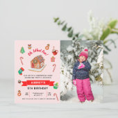 Invitation Tout âge Pingerbread rose Maison Noël Anniversaire (Debout devant)