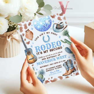 Invitation TOUT AGE RODEO Cowboy Bleu Brown Anniversaire