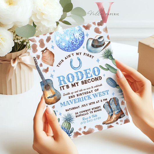 Invitation TOUT AGE RODEO Cowboy Bleu Brown Anniversaire