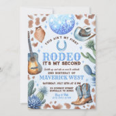 Invitation TOUT AGE RODEO Cowboy Bleu Brown Anniversaire (Devant)