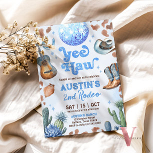 Invitation TOUT AGE RODEO Cowboy Bleu Brown Anniversaire Invi
