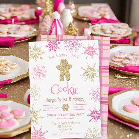 Invitation Tout Age Rose Gold Plaid Cookie Décor Anniversaire