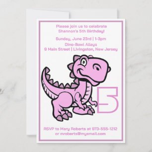 Invitation Tout âge rose T Rex Dinosaur Anniversaire