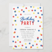 Invitation Tout âge Rouge Bleu Jaune Confetti fête d'annivers (Devant)