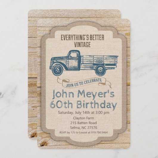 Invitation TOUT AGE Rustique Pickup Camion Anniversaire Invit (Devant / Derrière)