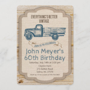 Invitation TOUT AGE Rustique Pickup Camion Anniversaire Invit