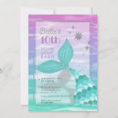 Invitation TOUT ÂGE Sirène Splash Bash Purple Turquoise Anniv (Devant)