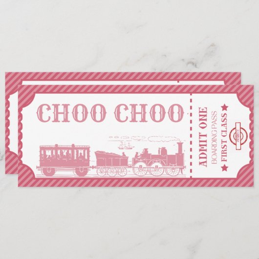 Invitation Tout âge train thème fille anniversaire (Devant / Derrière)