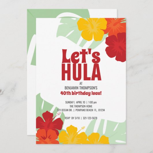 Invitation TOUT ÂGE tropical fête d'anniversaire classique lu (Devant / Derrière)