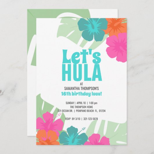 Invitation TOUT ÂGE tropical fête d'anniversaire sherbert lua (Devant / Derrière)