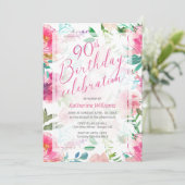 Invitation Tout âge Tropical Floral Peony rose 90e anniversai (Debout devant)