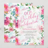 Invitation Tout âge Tropical Floral Peony rose 90e anniversai (Devant / Derrière)