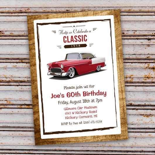 Invitation TOUT ÂGE - Voiture classique Vintage Anniversaire 