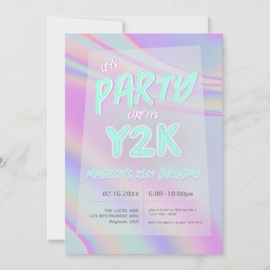 Invitation TOUT AGE Y2K iridescendance rainbow fête d'anniver (Devant)