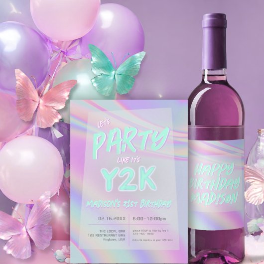 Invitation TOUT AGE Y2K iridescendance rainbow fête d'anniver