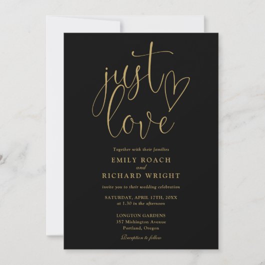 Invitation Tout Aimer En Un Mariage Noir Et Or (Devant)